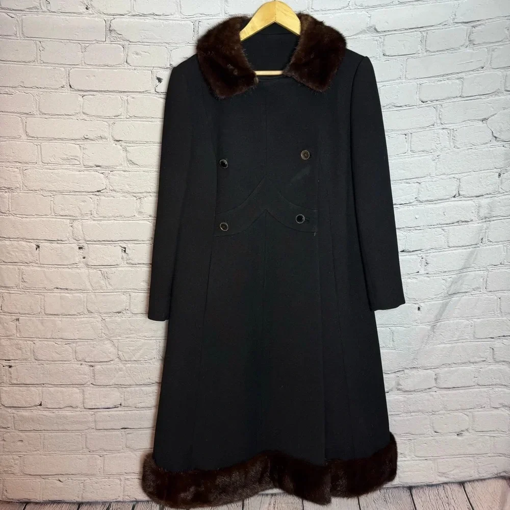 Vintage John T. Shayne Stegari Women’s Virgin Wool Fur Trimmed Coat size M/L - Picture 1 of 16